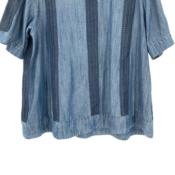 Soft Surroundings Chambray Lapiza In Blue Crochet Short Sleeve Top - Picture 6 of 8